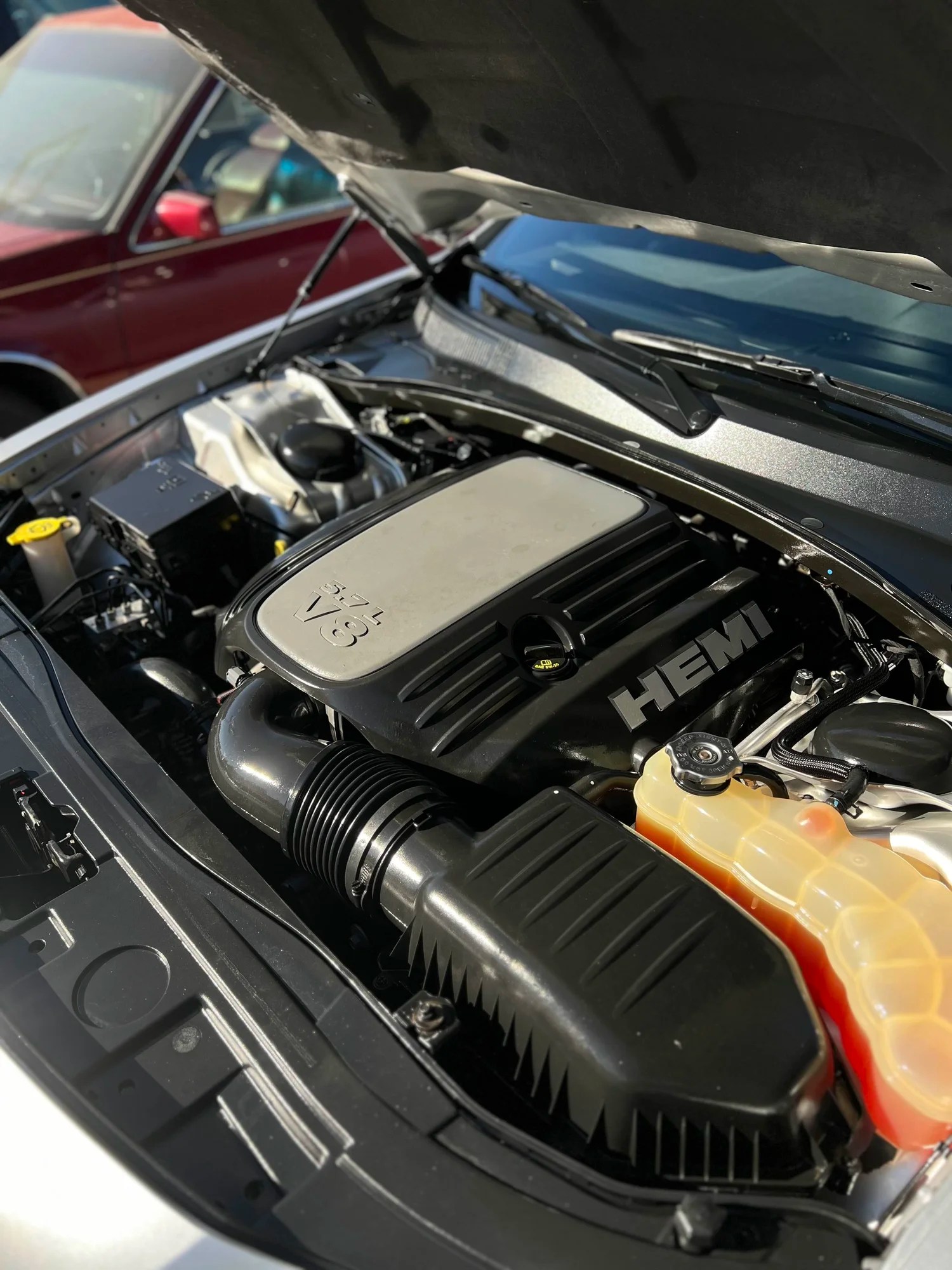 Clean Dodge HEMI engine bay after engine bay cleaning at MC Auto Detailing